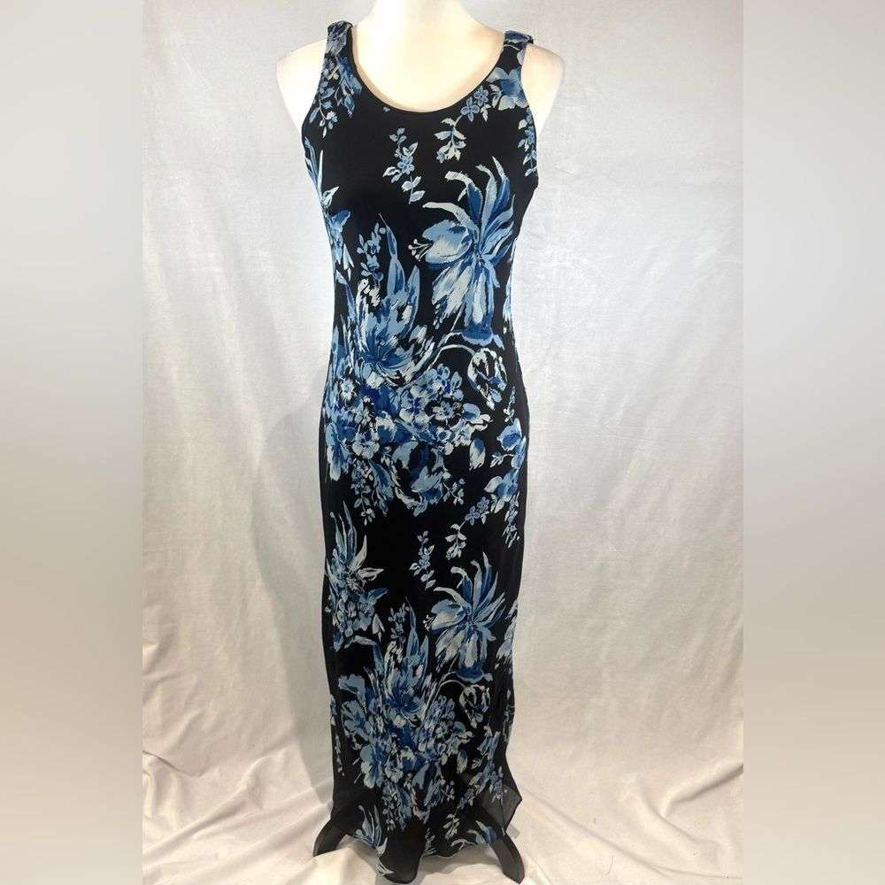 Premier International black and blue floral maxi dress size small